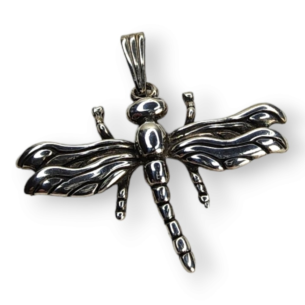MJ Dragonfly Pendant 1" Silver‎ Excellent Vintage 925 Sterling Bug Insect MJ